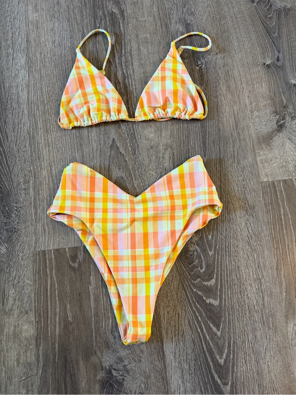 Skatie Yellow Orange Plaid V-Front Bikini Set
